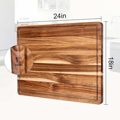 Extra Large Wooden Cutting Board - 24 x 18 Inch Reversible Butcher Block with Juice Groove & Handle