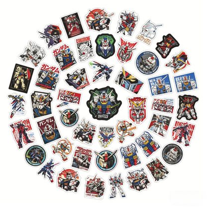 50-Piece Gundam Anime Sticker Set - DIY Graffiti Decals for Laptops, Suitcases, Skateboards and Phone Cases