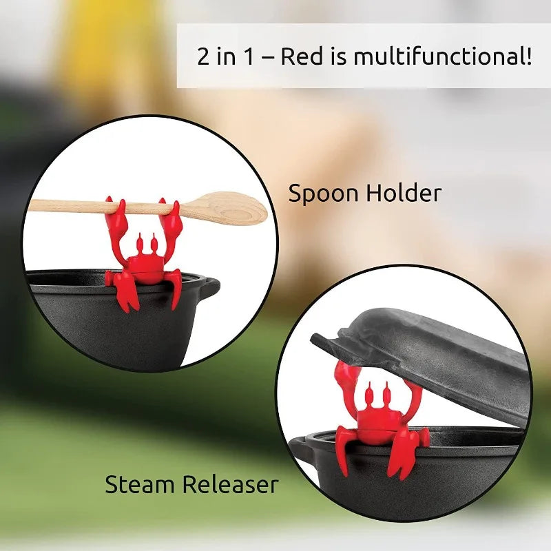 Red Crab Silicone Spoon Holder - Heat Resistant Kitchen Barbecue Tableware Holder with Steam Release Device - Perfect for Stove Use