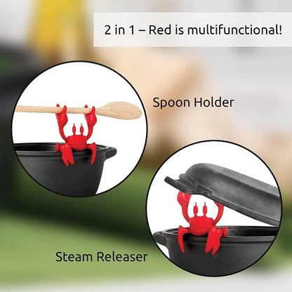 Red Crab Silicone Spoon Holder - Heat Resistant Kitchen Barbecue Tableware Holder with Steam Release Device - Perfect for Stove Use