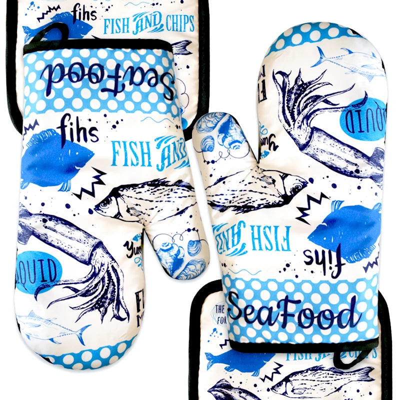 Custom Cartoon Microwave Oven Mitts & Potholder – Heat-Resistant Kitchen Gloves for BBQ, Baking & Cooking