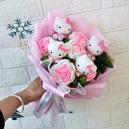 Hello Kitty Plush Bouquet — Anime Rose Soap Flowers for Wedding & Home Decor