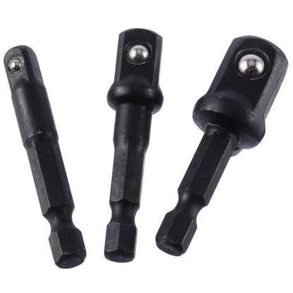 3pcs Impact Socket Adapter Set – 1/4", 3/8", 1/2" Hex Shank Nut Driver Extensions for Screwdrivers