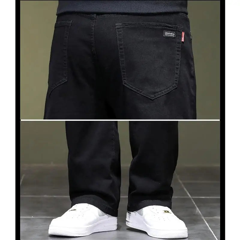 Big Size Men’s Black Jeans – Wide-Leg Denim Pants for 45–150kg, Comfortable Fit Hombre Trousers