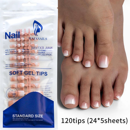 120PCS French Short Square Press-On Toenails – Nude Pink Full Cover False Toe Nails, Fake Nail Extensions for Wome
