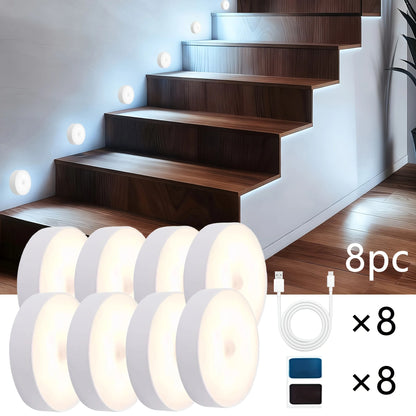 Motion Sensor LED Night Light USB Rechargeable – Wireless Cabinet, Wardrobe & Staircase Lamp (1–8PCS)