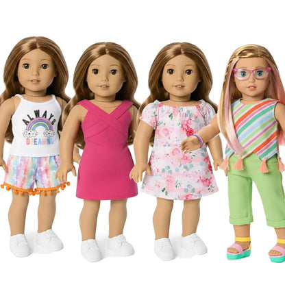 4-Piece Doll Clothes Set – Daily Pretty Dresses, Top & Pants for 43cm Born Baby Dolls & 18-Inch American Dolls, Festival Gift for Girls