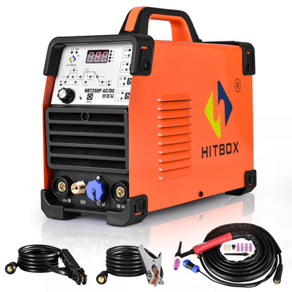 HITBOX 200A 6-in-1 HF TIG AC/DC Aluminum Welder — MMA ARC Argon Digital Pulse Stainless Welding Machine, 2T/4T HBT250P 220V