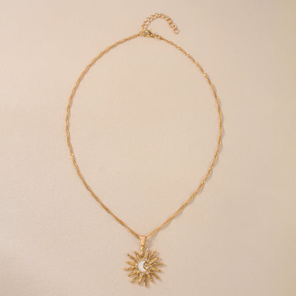 Rhinestone Sun Star Moon 3-in-1 Pendant Necklace – Retro Shining Versatile Party Jewelry for Women