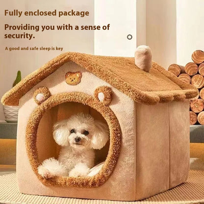 All Season Dog House Bed - Removable Washable Warm Pet Cave for Small Dogs and Cats