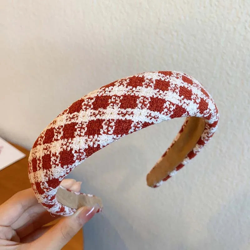 Vintage Red Woolen Velvet Headband – Women's Side Sponge Hair Hoop for Christmas & Fashion Accessories