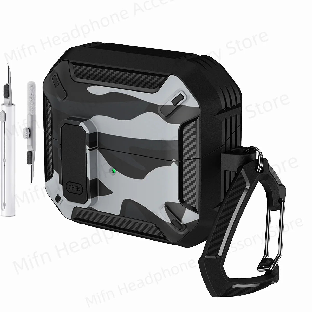 Camouflage Case for Galaxy Buds3 Pro – Carbon Fiber Protective Cover with Keychain & Cleaning Kit