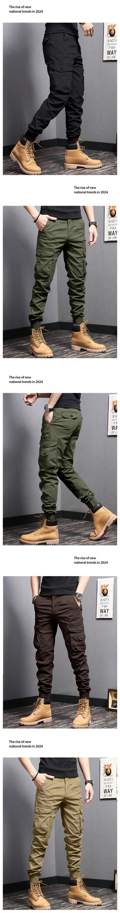 Men's Casual Cargo Pants — Side Flap Pocket Tapered Workwear for Spring & Fall Outdoor Activities