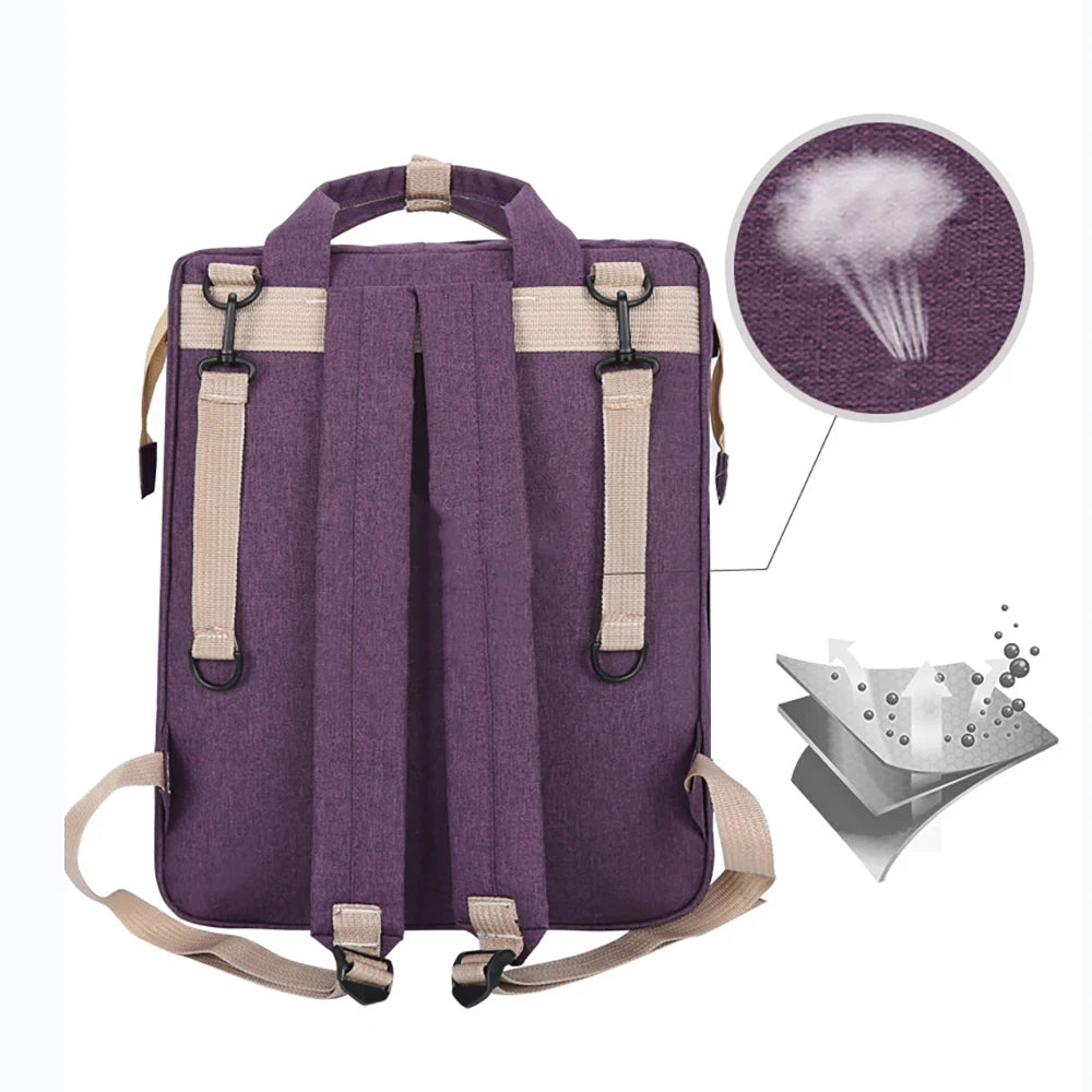 Foldable Diaper Bag with Changing Station – Large Capacity Mommy Backpack with Insulated Pocket, Multifunctional Baby Travel Bag with Bed & Double Shoulder Straps