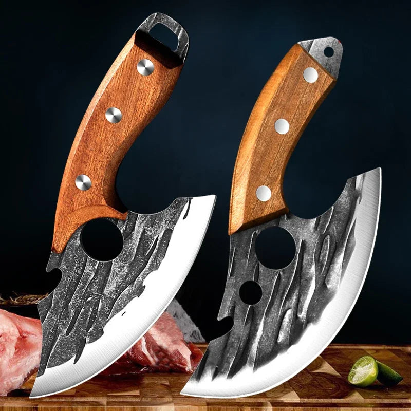 Forged Viking Meat Cleaver – Portable Kitchen Chef Knife for Boning, Fruit Cutting, BBQ & Utility, with Can Opener