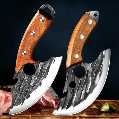 Forged Viking Meat Cleaver – Portable Kitchen Chef Knife for Boning, Fruit Cutting, BBQ & Utility, with Can Opener