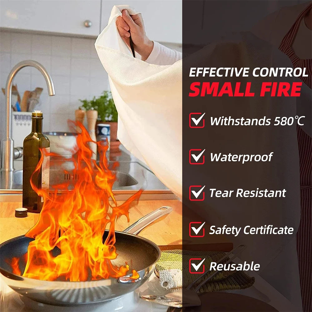 4PCS Reusable Fiberglass Fire Blankets – Emergency Safety Cover for Kitchen, Car, Camping, Grilling & Office Use