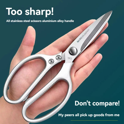 Professional 8.5-inch Stainless Steel Kitchen Scissors – Aluminum Alloy Handle, Ideal for Cutting Chicken Bones, Meat & Fish