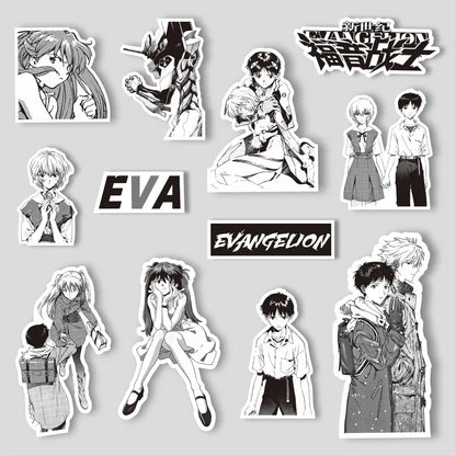 70/75-Piece Neon Genesis Evangelion Sticker Set - Black & White Sketch Anime Decals for Notebooks, Skateboards & Bikes