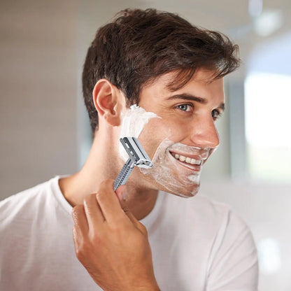 Men's Facial Shavers – Stainless Steel Double-Ended Manual Razor with Blades, Barbershop Razor with Steel Shank