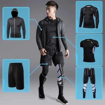 Men's Running Tracksuit Set - Compression Fitness Sportswear With Leggings, Gym Tights & Training Sweatpants