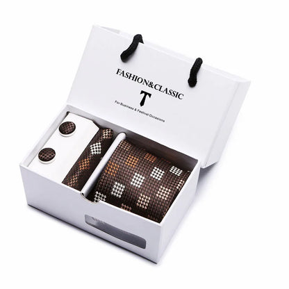 Black Paisley Tie Set - Men's Necktie, Pocket Square & Cufflinks Gift Box for Weddings & Formal Wear