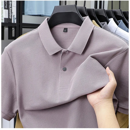 Men's 100% Cotton Polo Shirt - Breathable Summer Golf & Business Casual Tee with Silk-Like Finish