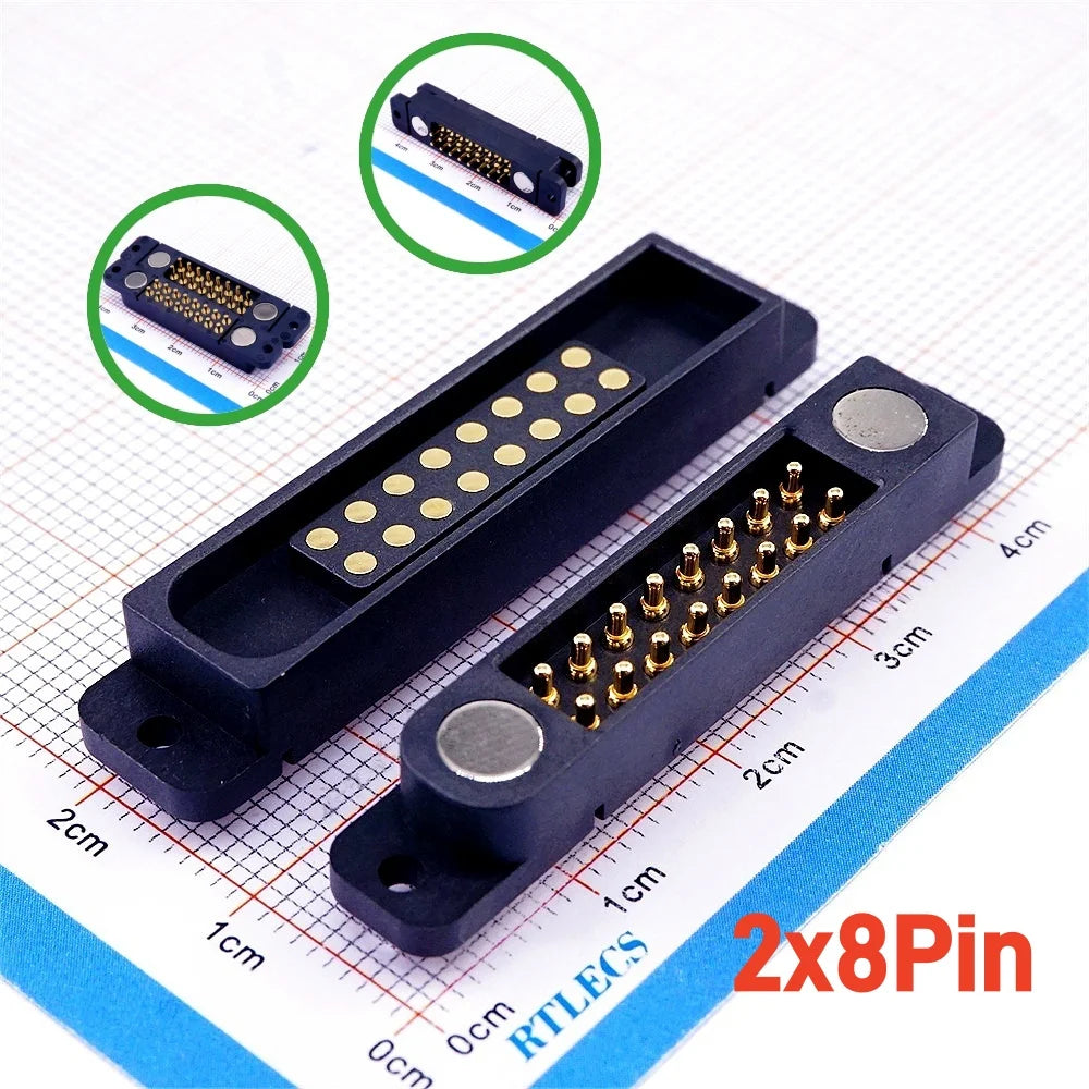 Magnetic Pogo Pin Connector - 2A Spring Loaded Male Female 2.54mm DC Power Socket, 8/10/12/14/16/20 Position Contacts, 1/3/5 Pairs