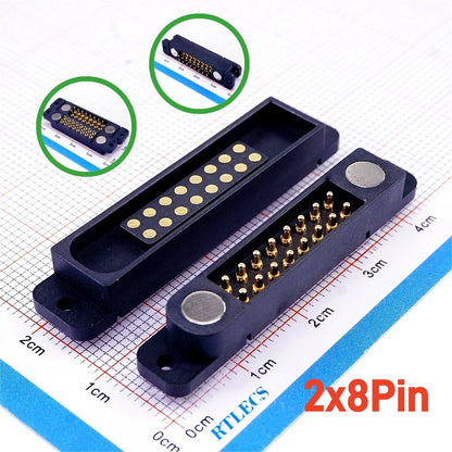 Magnetic Pogo Pin Connector - 2A Spring Loaded Male Female 2.54mm DC Power Socket, 8/10/12/14/16/20 Position Contacts, 1/3/5 Pairs