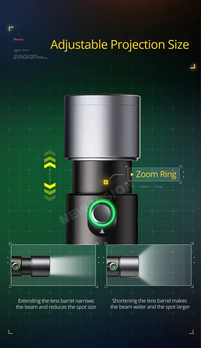 SIDANDE 10W Flashlight with Four Color Projection - 8400mAh Rechargeable Battery, 4 Hours Full-Power Output