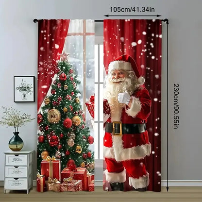 Santa Claus & Christmas Tree Pole Bag Curtains – Holiday Bedroom & Living Room Home Decoration