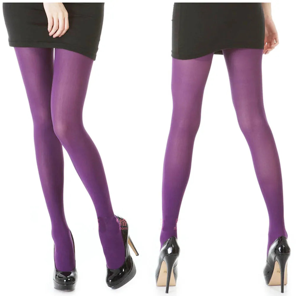 Purple Opaque Tights - Seamless Nylon Pantyhose Stockings for Women, Office & Everyday Wear