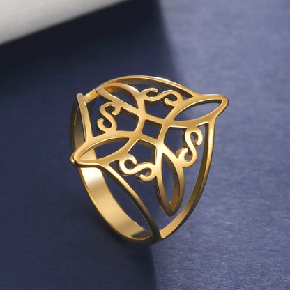 LIKGREAT Witch Knot Ring – Hollow Stainless Steel Celtic Amulet, Protection Jewelry for Men & Women, Couple Gifts