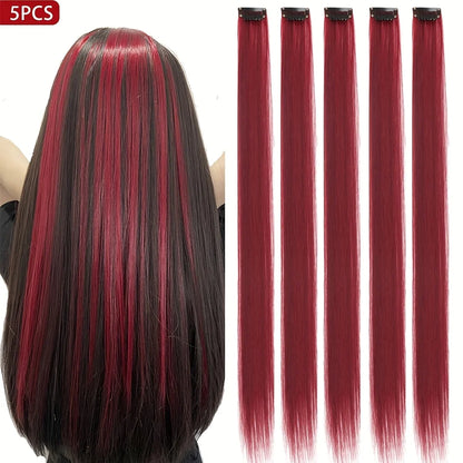 5PCS Long Straight Clip-In Hair Extensions - Synthetic Hairpieces for Women, Cosplay & Parties