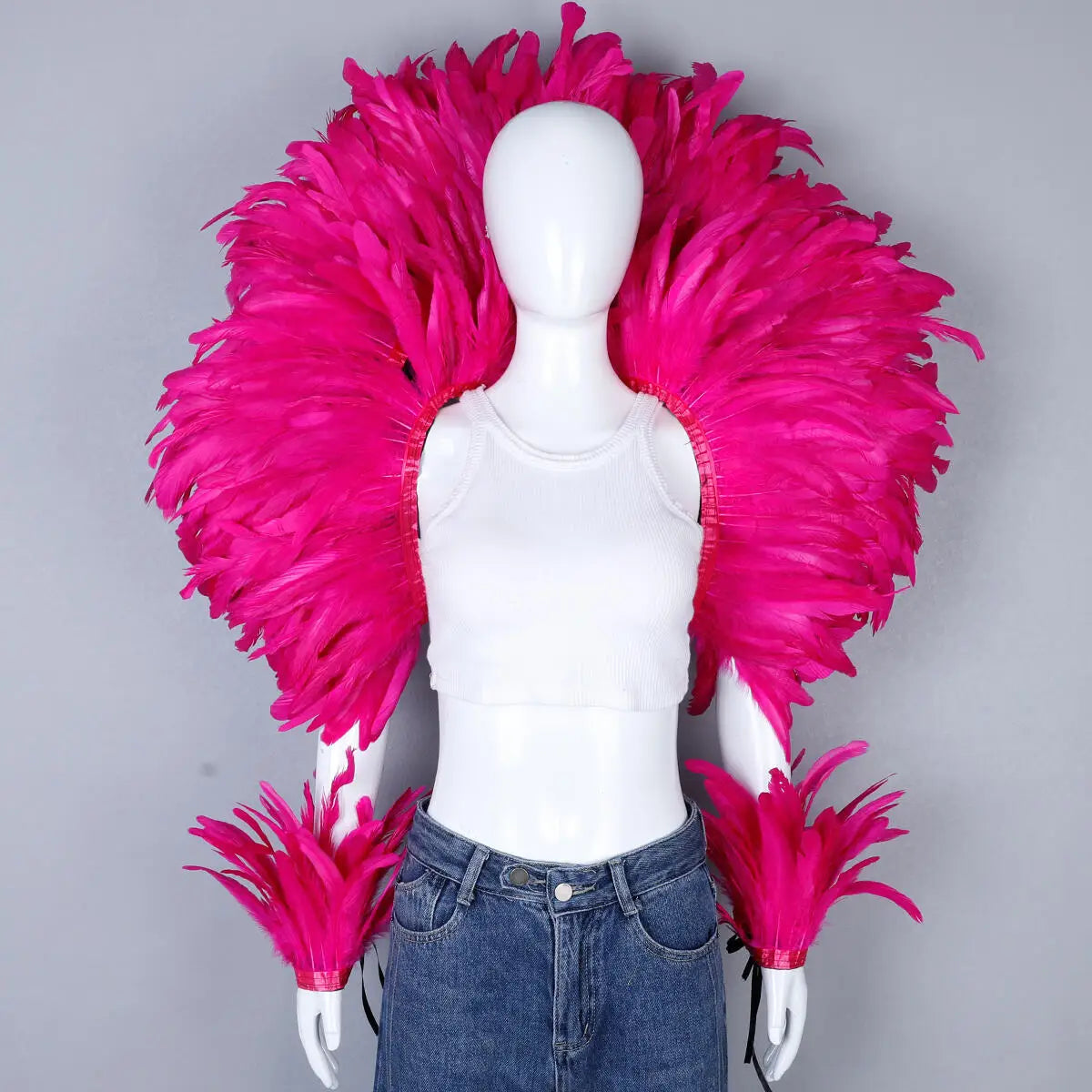 Women’s 2-Piece Feather Shawl Set - Elegant Punk-Style Cosplay Accessories for Halloween, Masquerade Balls, Parties, and Carnivals