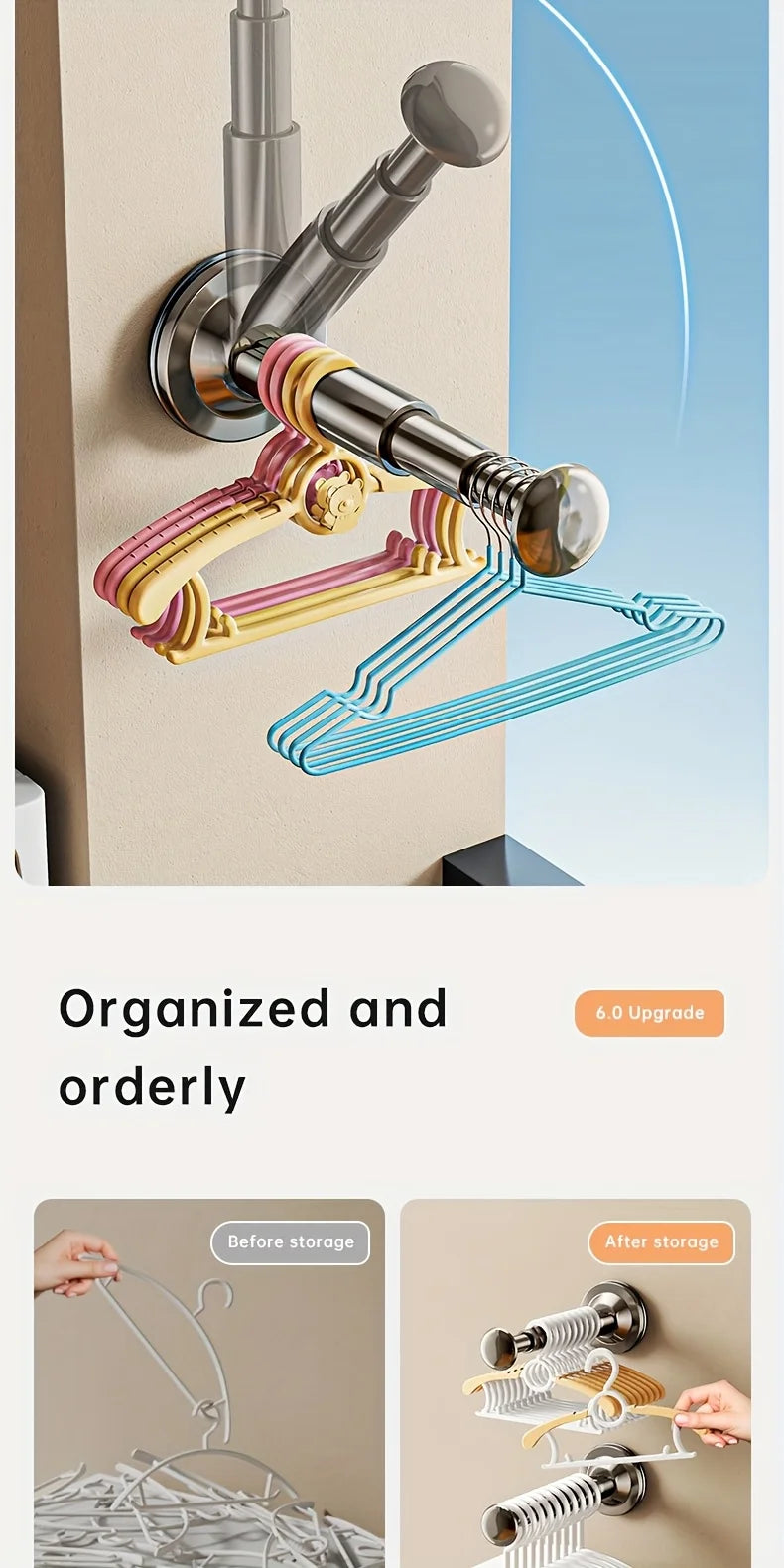 1/2pcs Hanger Storage Rack – No-Drill Suction Cup, Retractable & Adjustable Space-Saver for Home & Office