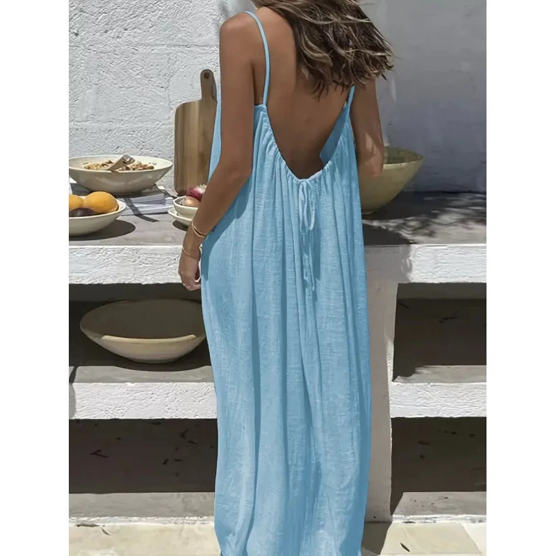 Women Strapless Backless Maxi Dress - Loose Comfortable Casual Home Sleepwear Long Dress