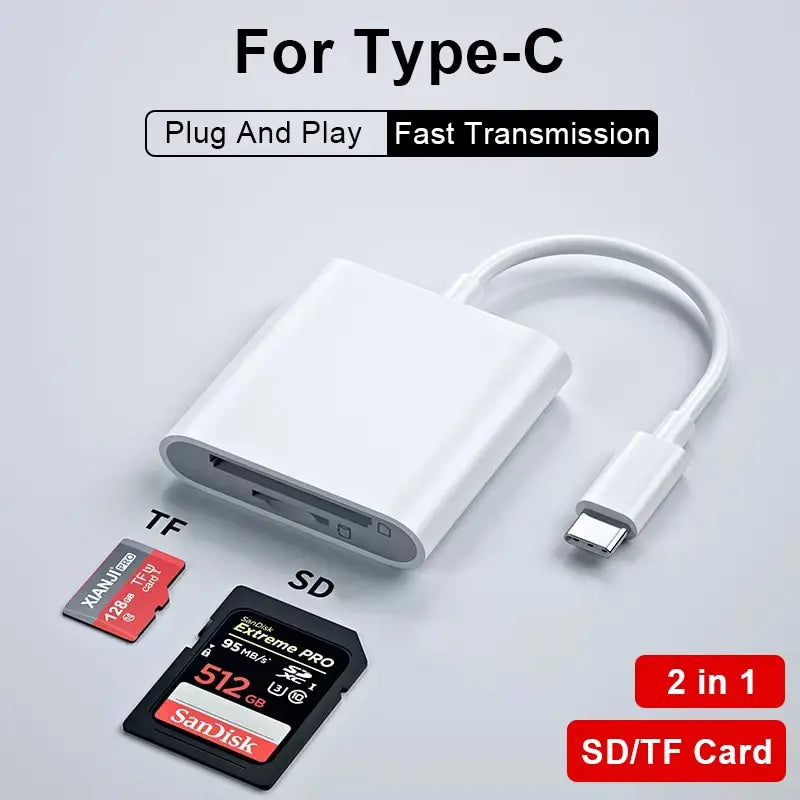 4-in-1 USB Card Reader – SD/TF Card Adapter for iPhone 14/13/12/11 Pro Max & iPad, Lightning Fast Charging for MacBook & Camera
