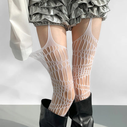 Lolita Gothic Fishnet Stockings - Black Sheer Over Knee Tights for Women