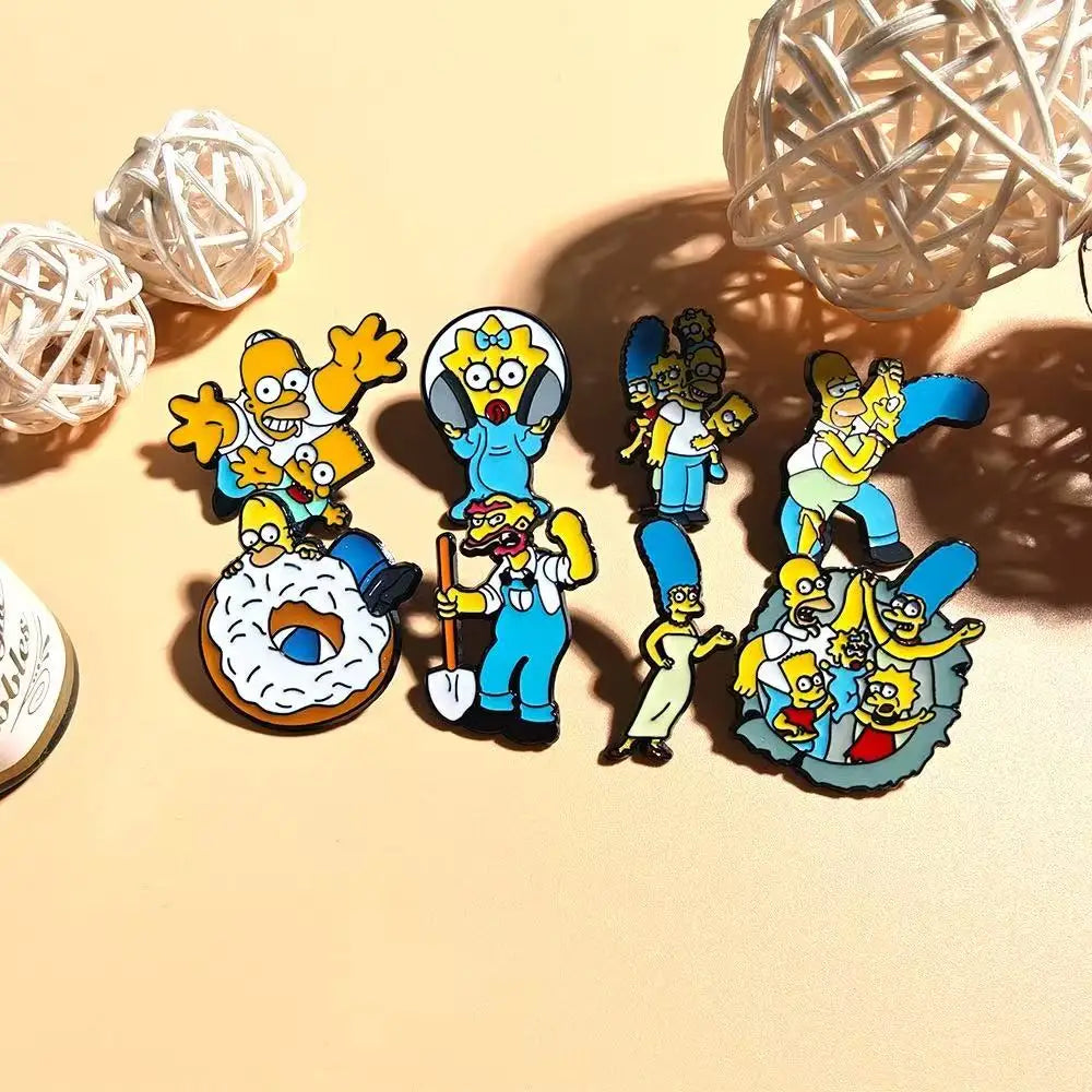 8-Piece The Simpsons Cartoon Pin Set - Funny Bart & Lisa Simpson Enamel-Style Badges for Backpacks, Clothing & Collectors’ Gifts