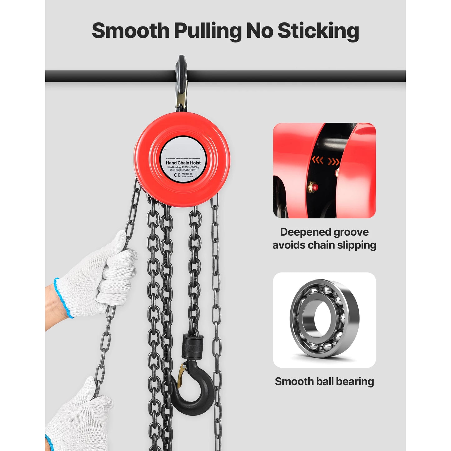 SucceBuy Manual Chain Hoist - 1T/2T Hand Chain Block with 8/10/20 ft Lifting Height for Garage & Warehouse