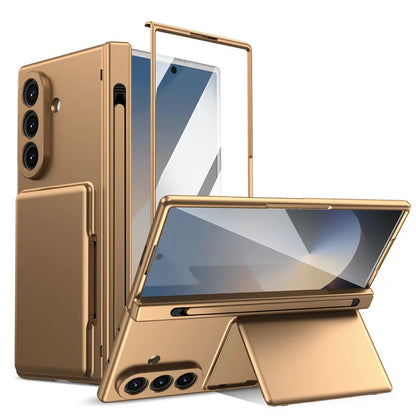 Samsung Galaxy Z Fold Series Hinge Wallet Case - Card Slots, S Pen Holder, Screen Protector Film, and Protective Cover for Fold 5, 6, 7, and 8