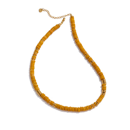 Yhpup Colorful Natural Stone Bead Necklace – Handmade Y2K Stainless Steel Waterproof Chain Jewelry for Women