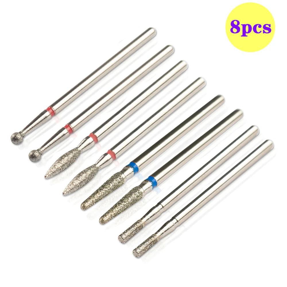 8pcs Diamond Nail Drill Bit Set - Rotary Electric Milling Cutters for Pedicure, Manicure, Cuticle Burr & Nail Tools Accessories