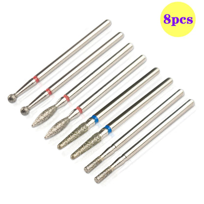 8pcs Diamond Nail Drill Bit Set - Rotary Electric Milling Cutters for Pedicure, Manicure, Cuticle Burr & Nail Tools Accessories