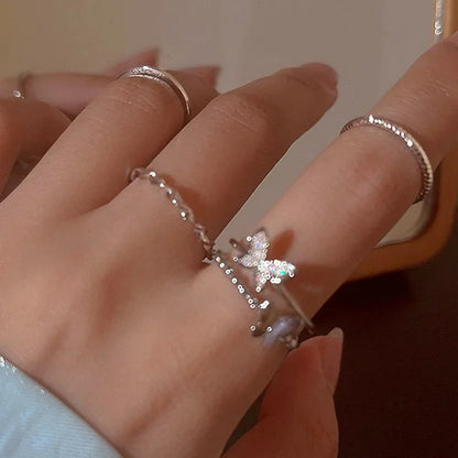 Bohemian Butterfly Pearl Rings Set – Vintage Gothic Plated Retro Rhinestone Finger Jewelry for Women, Gift Idea