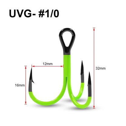 Spinpoler Flame Treble Fishing Hook – UV-Active Violet Paint, 2X Strong Hi-Carbon Steel for Soft Bait & Swimbait Tackle, #1, #1/0, #2/0