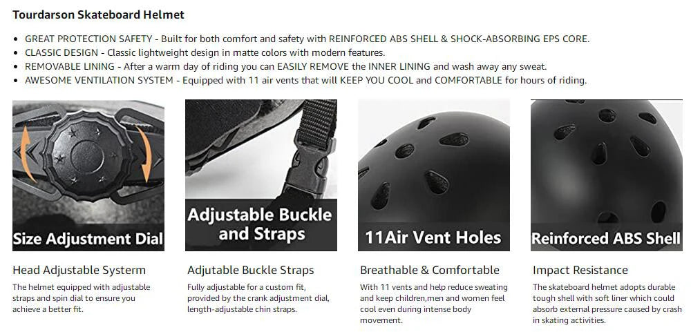 Skateboard Helmet for Adults & Kids – Skate Helmet for Youth, Adult Skateboarding & Scooter Safety Helmet for Skating