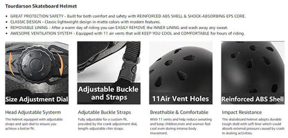 Skateboard Helmet for Adults & Kids – Skate Helmet for Youth, Adult Skateboarding & Scooter Safety Helmet for Skating
