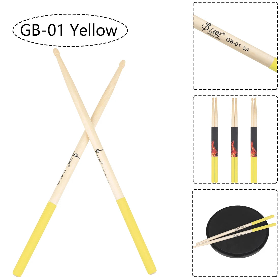 5A Maple Drumsticks – DS-09 Multicolor Drum Mallets, Professional Percussion Musical Instrument Accessories